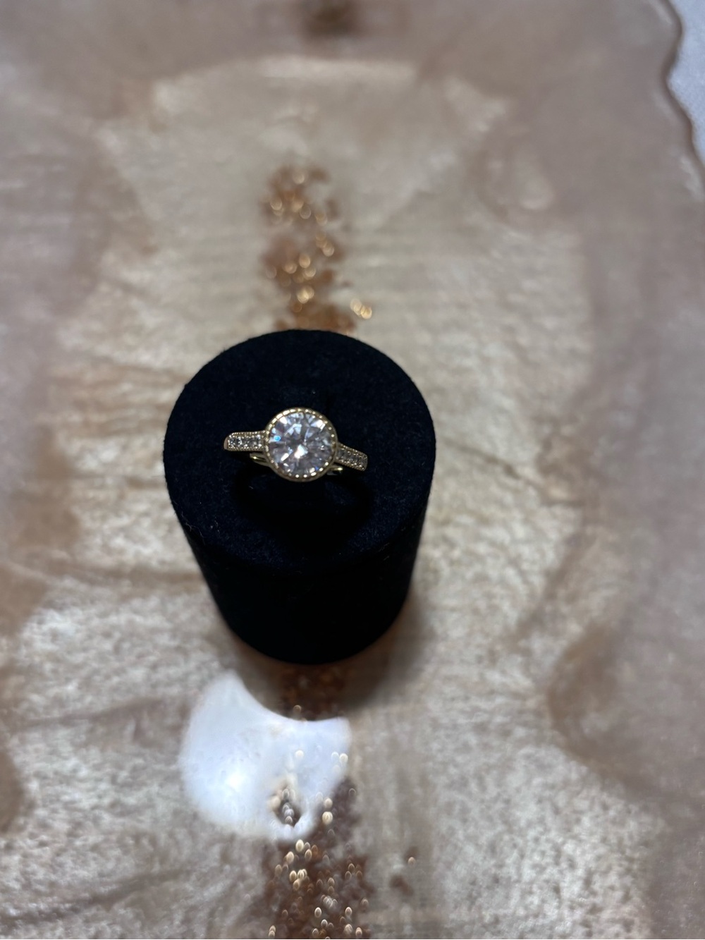 Gold Halo Solitaire Ring with CZ Accent Stones size 7